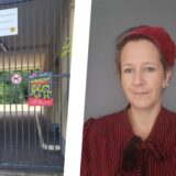 Der Haupteingang der Gilden-Europa-Schule in Huckarde ist derzeit wie auch weitere Teile des Gebäudes gesperrt; die Schulpflegschaftsvorsitzende Linda Hertel-Wiechmann zeigt eine der vielen Folgen auf: Es fehlt ein Kopierer.