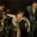 Estragon (Guy Clemens, l.), Pozzo (Dominik Dos-Reis, M.) und Wladimir (Steven Scharf) warten auf Godot.