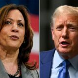 Kamala Harris, Vizepräsidentin der USA, und der ehemalige US-Präsident Donald Trump in einer Kollage nebeneinander.