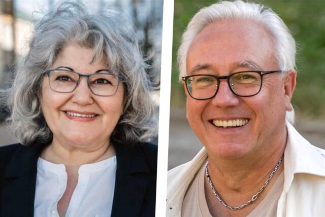 Links Stadtbaurätin Janine Feldmann, rechts der Anwalt Andreas Hebestreit.