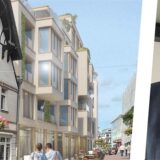 Die Bildkombi zeigt Architekt Rainer Steinke und eine Grafik des Neubaus Breite Straße 4 bis 10.