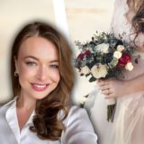 Montage aus Lena Hrebtov und einem Symbolbild eines Hochzeitspaares.