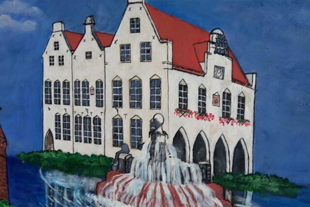Bild vom alten Rathaus in Haltern mit Brunnen