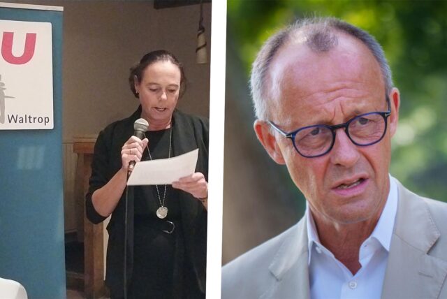 Montage zeigt links die Waltroper CDU-Stadtverbandsvorsitzende Claudia Fischer und rechts den CDU-Chef Friedrich Merz.