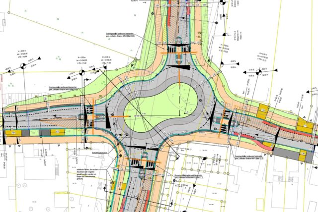 Der Plan zeigt den Sinsener Schlaufenkreisverkehr, der 2025 die Kreuzung Halterner Straße/Schulstraße ersetzen soll.