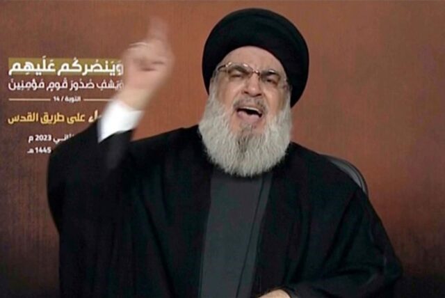 Dieses Videostandbild zeigt Hisbollah-Führer Sayyed Hassan Nasrallah, der über eine Videoverbindung während einer Kundgebung in Beirut spricht.