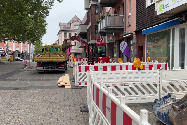 Die Baustelle in der Innenstadt Datteln zwischen Ahsener Straße und der Neuen Straße.
