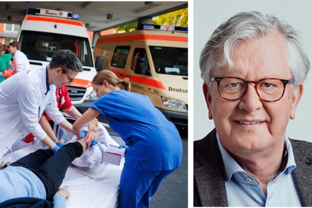 Wolfgang Heinberg (r.), Notfallsanitäter versorgen eine Patientin (l.)
