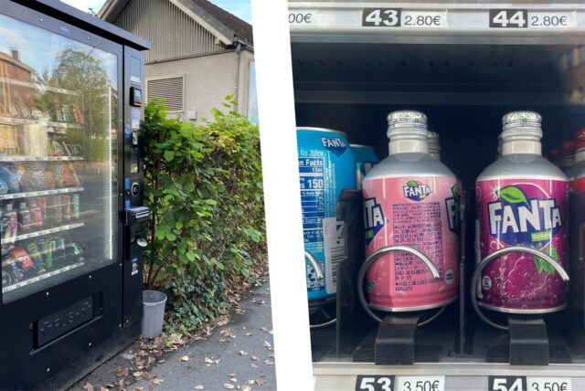 In der Rahmer Straße in Dortmund-Kirchlinde steht ein neuer Snack-Automat, der ausgefallene Produkte führt. So zum Beispiel Fanta in hier in Deutschland nicht gängigen Geschmacksrichtungen.