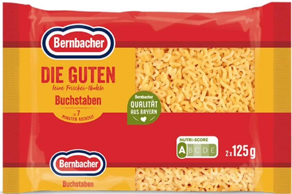 Eine Packung der Buchstaben-Nudeln von Bernbacher, für die es eine Rückrufaktion gibt. Eine Packung der Buchstaben-Nudeln von Bernbacher, für die es eine Rückrufaktion gibt.