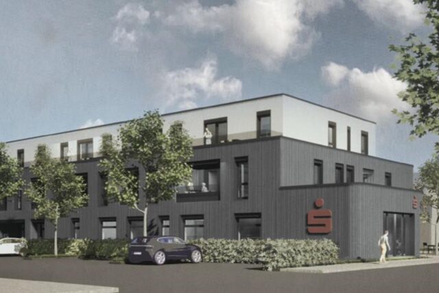 Die Sparkasse baut auf dem Gelände von Haus Nielinger einen zweistöckigen Neubau plus Staffelgeschoss.