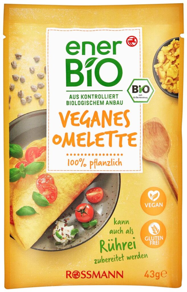 Eine Packung des vegangen Omelettes von Rossmann, für das es eine Rückrufaktion gibt. Eine Packung des vegangen Omelettes von Rossmann, für das es eine Rückrufaktion gibt.