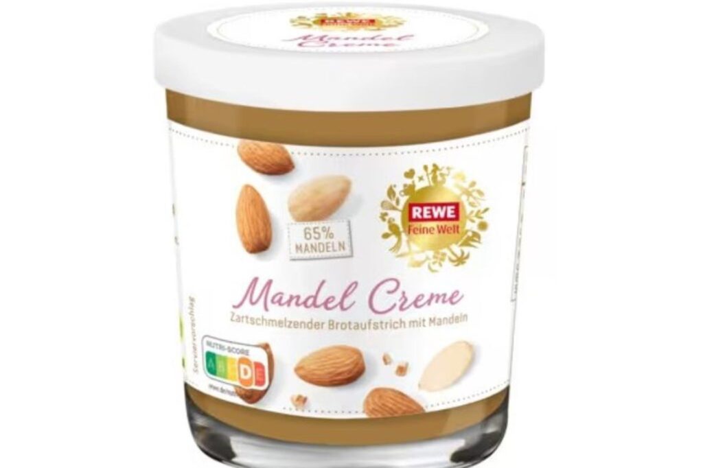 Rewe Feine Welt Mandelcreme, die von der aktuellen Rückrufaktion betroffen ist. Rewe Feine Welt Mandelcreme, die von der aktuellen Rückrufaktion betroffen ist.