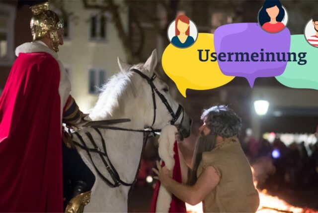 Das „Usermeinung“-Logo ist neben einer Szene eines Martinsumzugs zu sehen.