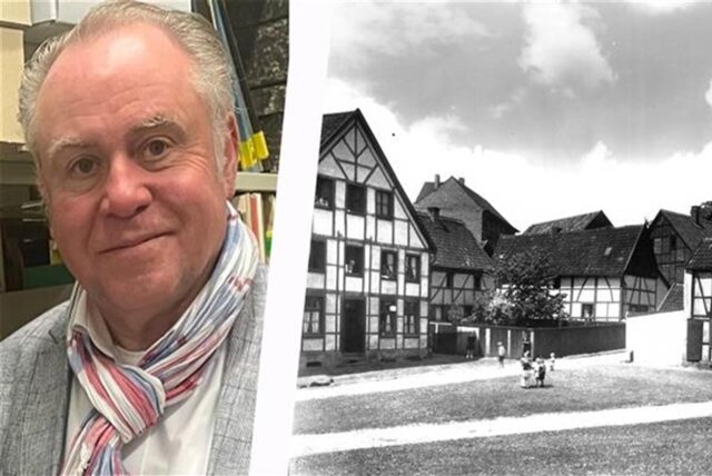 Montage: Links sieht man den Recklinghäuser Stadtarchivar Dr. Matthias Kordes, rechts eine Ansicht der Straße Paulsörter aus den 1930er-Jahren.
