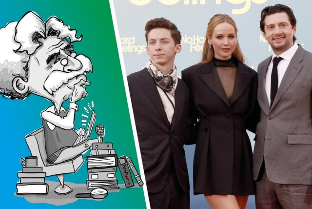 Jennifer Lawrence mit ihren Filmpartnern Andrew Feldman (l.) und Gene Stupnitsky (r.).