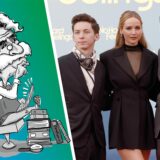 Jennifer Lawrence mit ihren Filmpartnern Andrew Feldman (l.) und Gene Stupnitsky (r.).