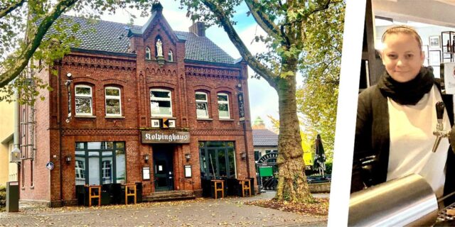 Die Bildkombi zeigt die Vorderansicht des Kolpinghauses und  Rebecca Teubner.