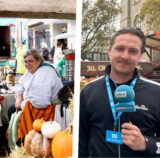 Tim Hübbertz steht mit einem Mikrofon in der Hand auf dem Hansemarkt in Dortmund.