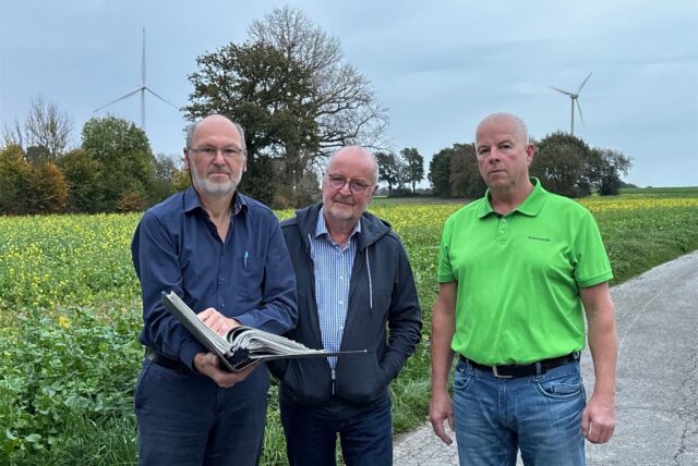 Rainer Kohl, Dr. Bernhard Röhlig und Andreas Nauta (v.l.) aus Recklinghausen-Essel kämpfen gegen neue „Monster-Windräder“ im Stadtteil