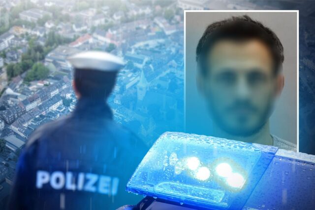 Montage von Polizei und dem verpixelten Bild von dem Beschuldigten Mahmoud H.