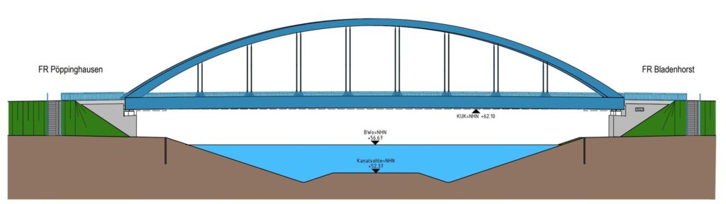 Die neue Kanalbrücke in Bladenhorst am Westring. Die neue Kanalbrücke in Bladenhorst am Westring.