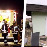 Bildkombo: links Rettungswagen und Einsatzkräfte, rechts die Laube bei Tag.