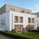 Im Dortmunder Westen entsteht ein nachhaltiges Wohnquartier für alle Generationen. Jede Doppelhaushälfte verfügt über eine Terrasse im eigenen Garten und eine Dachterrasse im Obergeschoss.