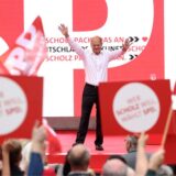 Olaf Scholz spricht bei einer Wahlkampfveranstaltung
