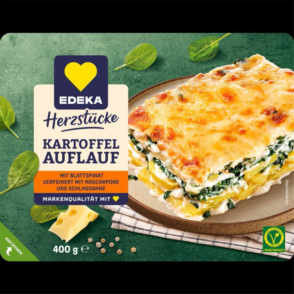 Eine Verpackung des Kartoffelauflaufs der Marke Edeka Herzstücke, der von einer Rückrufaktion betroffen ist. Eine Verpackung des Kartoffelauflaufs der Marke Edeka Herzstücke, der von einer Rückrufaktion betroffen ist.