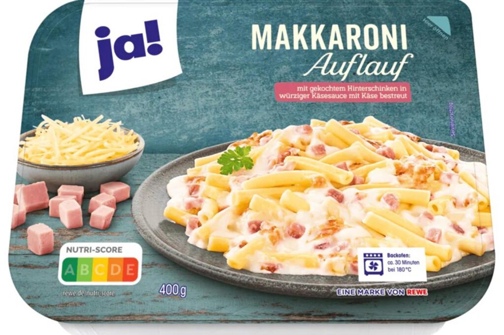 Eine Packung des Makkaroni-Auflaufs der Marke Eine Packung des Makkaroni-Auflaufs der Marke