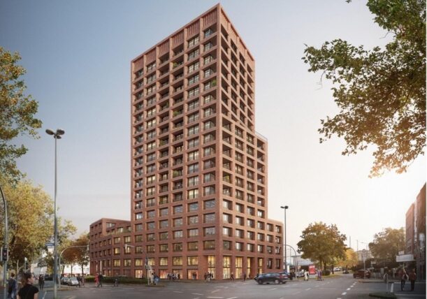 Eine Visualiserung zeigt, wie das Hochhaus am Burgtor in Dortmund aussehen soll.