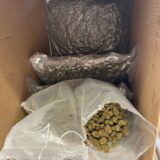 Beutel mit Marihuana, die bei einer Durchsuchung in Marl sichergestellt wurden, liegen in einem Pappkarton.