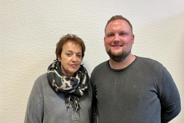 Brigitte Hellerberg und David Berger von der Caritas