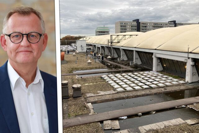 Montage: links Projektmanager Thomas Schrickel, rechts Blick auf das Luftkissendach des Marler Sterns.