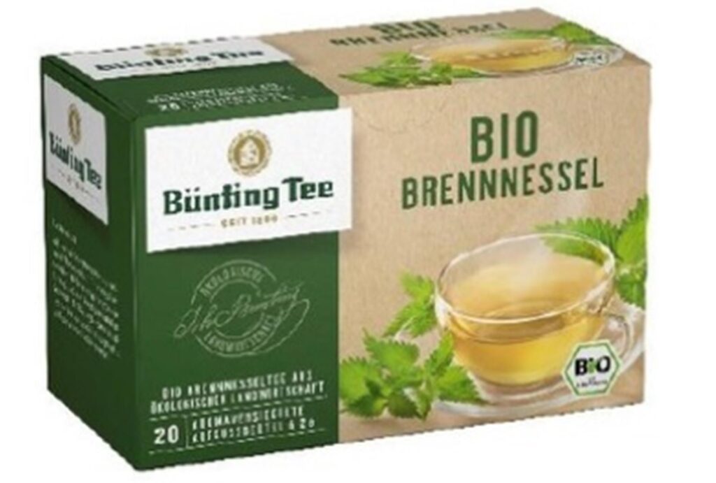 Eine Packung Bio-Brennnesseltee von Bünting Tee, für den es eine Rückrufaktion gibt. 