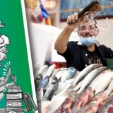 Fischverkäufer auf dem Markt.