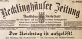 Titelseite der Recklinghäuser Zeitung von 21. Oktober 1924.