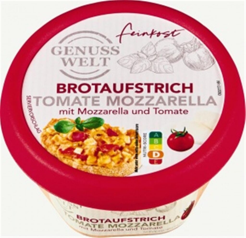 Ein Becher des Brotaufstrichs Tomate-Mozzarella von Genusswelt, für den es eine Rückrufaktion gibt. Ein Becher des Brotaufstrichs Tomate-Mozzarella von Genusswelt, für den es eine Rückrufaktion gibt.