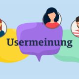 Eine Grafik zeigt das Wort „Usermeinung“ vor Sprechblasen und mehreren Gesichtern.