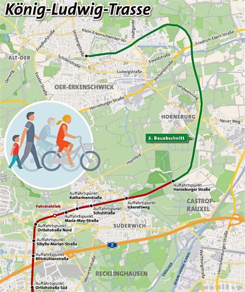Grafik der bestehenden und geplanten König-Ludwig-Trasse. Grafik der bestehenden und geplanten König-Ludwig-Trasse.