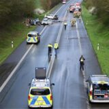Die Unfallstelle am Bossendorfer Damm in Haltern aus der Luft .