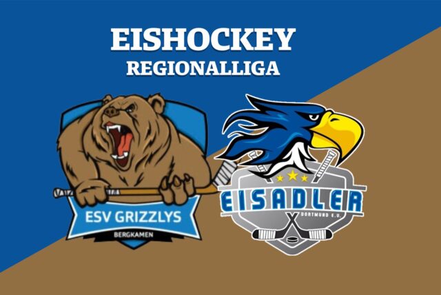 Die Wappen der ESV Grizzlys Bergkamen und der Eisadler Dortmund