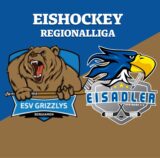 Die Wappen der ESV Grizzlys Bergkamen und der Eisadler Dortmund
