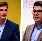 Zwei Kandidaten stehen vor FDP-Logo, eine Bild-Montage