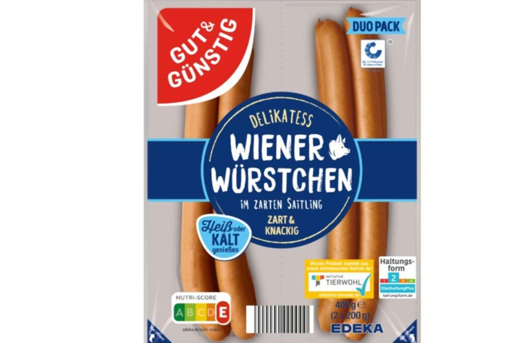 Eine Packung Edeka Wiener Würstchen der Marke Gut & Günstig Eine Packung Edeka Wiener Würstchen der Marke Gut & Günstig