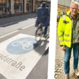 Die Bildkombi zeigt Peter Brautmeier, Irma Loos und Dierk Dümeland sowie ein Fahrradstraßen-Logo.