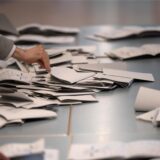 Wahlhelfer und Wahlhelferinnen zählen in einem Wahllokal Stimmzettel für die Bundestagswahl aus.