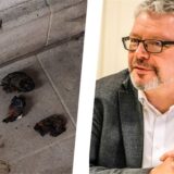 Links Kothaufen in der Kirche St. Peter in Recklinghausen, rechts Propst Karl Kemper.