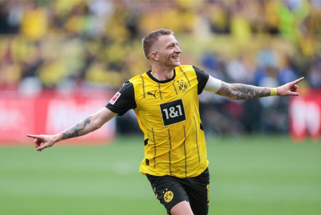 Marco Reus Borussia Dortmund bejubelt das Tor zum 2:0 bei seinem letzten Heimspiel im Signal-Iduna-Park.